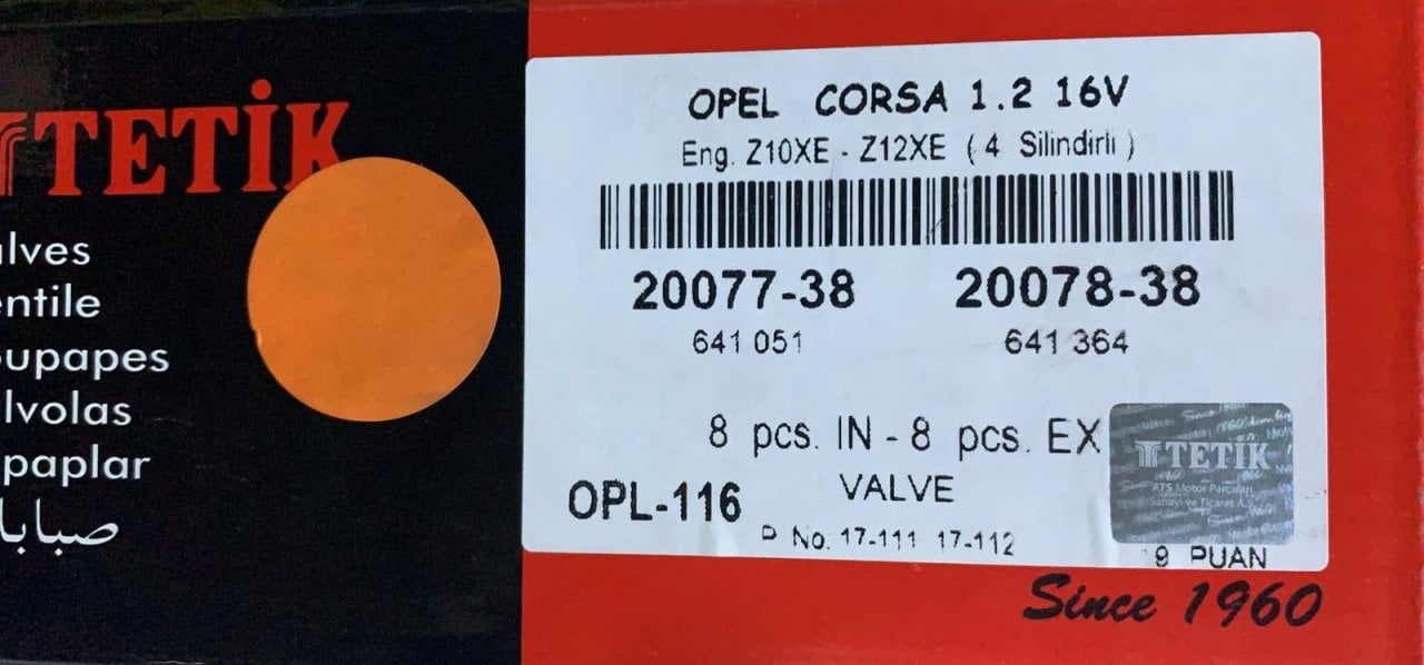 OPEL CORSA C SUBAP TAKIMI,641364